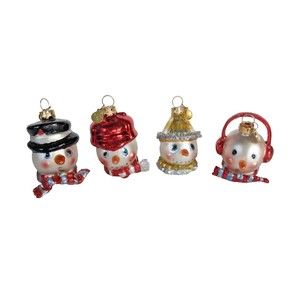 Vintage Department 56 Blown Glass Snowman Heads Christmas Ornaments Set 4 CUTE‎